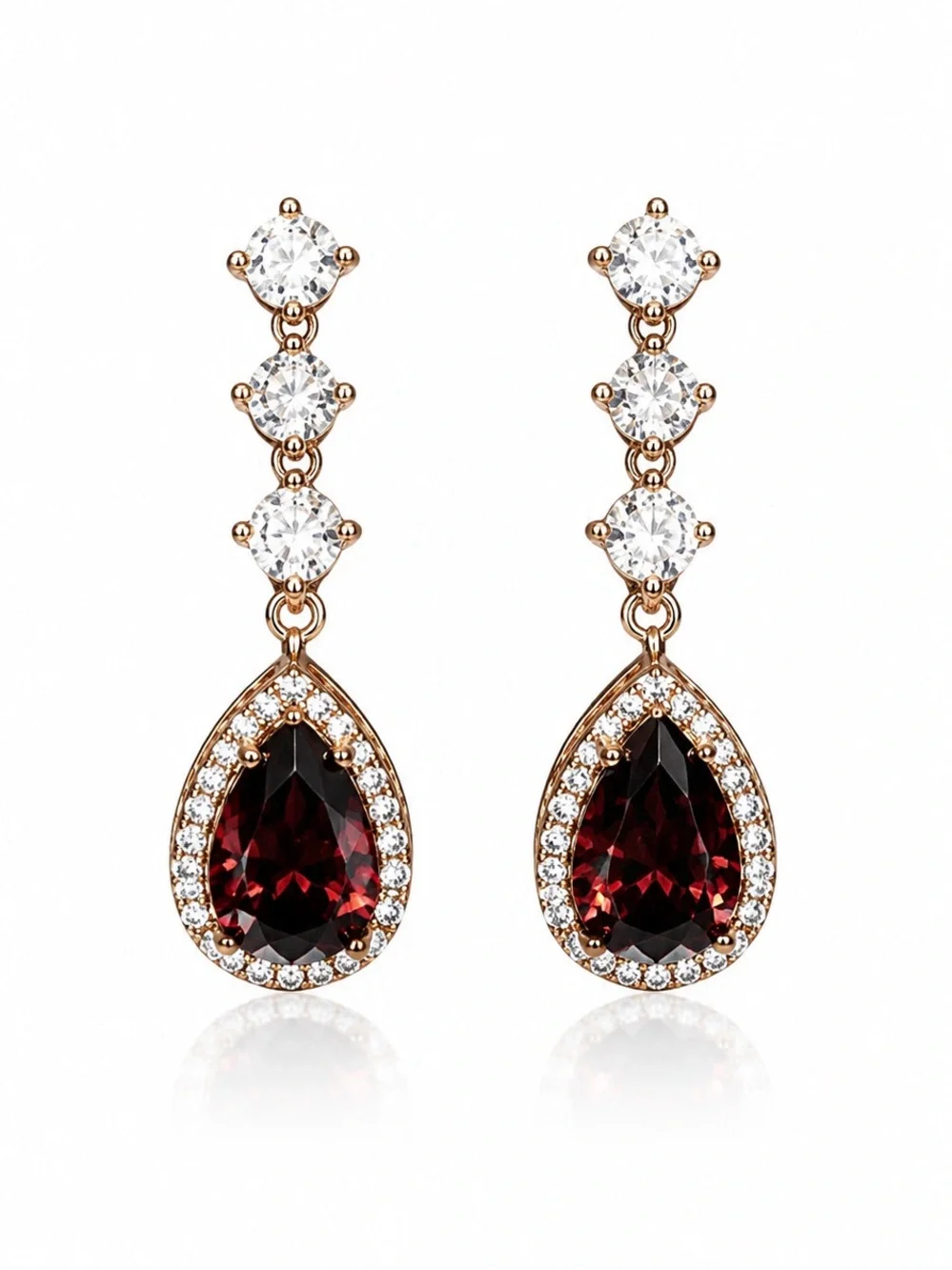 Gold Garnet Teardrop Drop Earrings with Zirconia